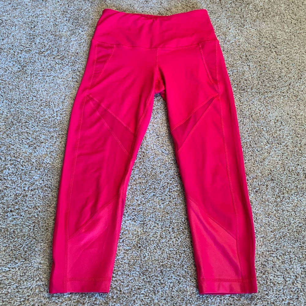 Hot Pink Mesh Crop Workout Leggings
